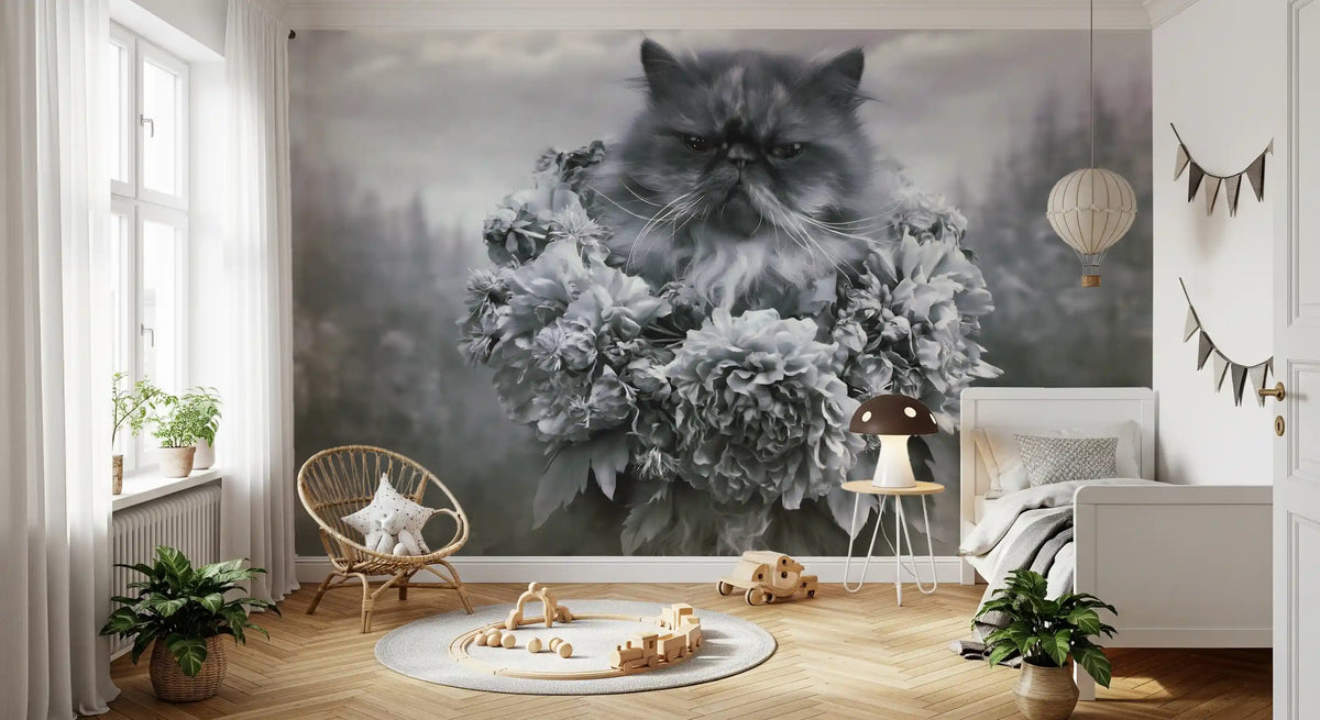 Persian Cat with Floral Wreath Wall Mural