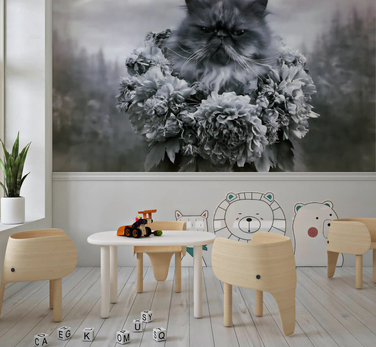 Persian Cat with Floral Wreath Wall Mural