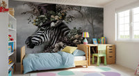 Dapper Zebra in Floral Hat Wall Mural
