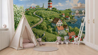 Coastal Lighthouse Meadow Wall Mural