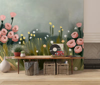 Soft Pink Petals in Meadow Haze Wall Mural