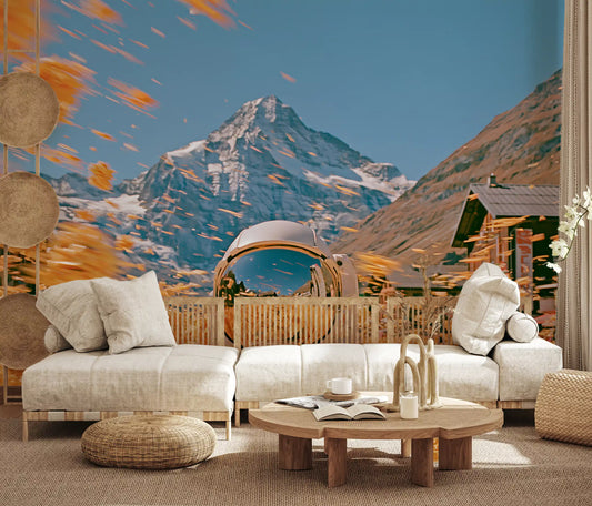 Astronaut Amidst Golden Alpine Blooms Wall Mural