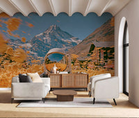 Astronaut Amidst Golden Alpine Blooms Wall Mural