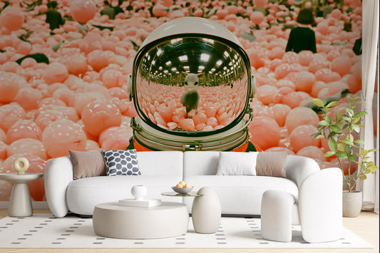 Astronaut in a Sea of Pink Balloons Wall Mural
