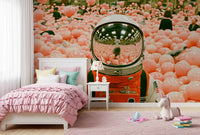 Astronaut in a Sea of Pink Balloons Wall Mural