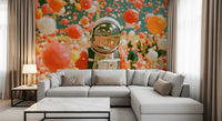 Astronaut Amidst Floating Orbs Wall Mural