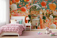 Astronaut Amidst Floating Orbs Wall Mural