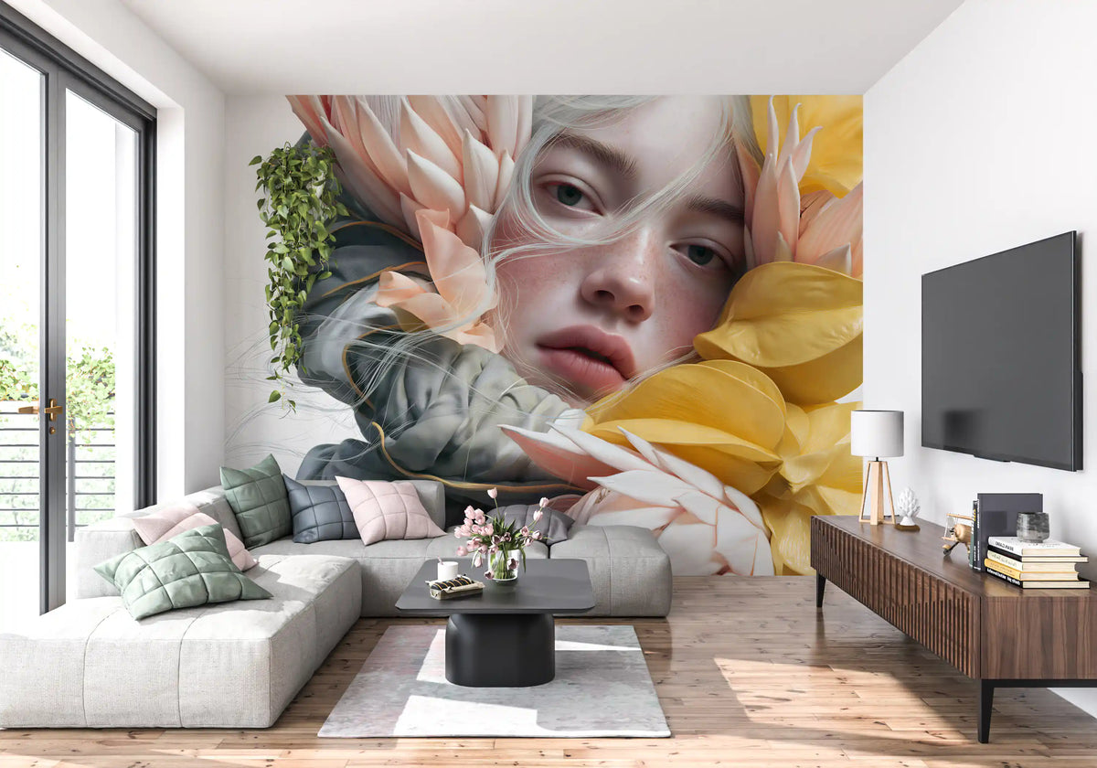 Ethereal Floral Portraiture Wall Mural