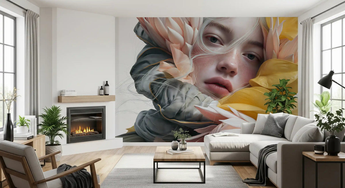 Ethereal Floral Portraiture Wall Mural
