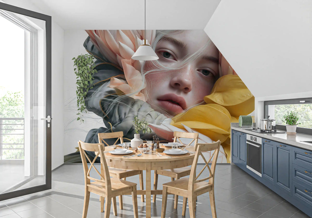 Ethereal Floral Portraiture Wall Mural