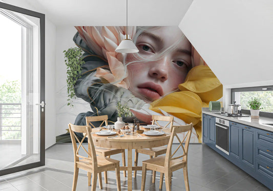 Ethereal Floral Portraiture Wall Mural