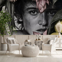 Botanical Face Contemporary Feature Wall Mural