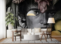 Botanical Face Contemporary Feature Wall Mural