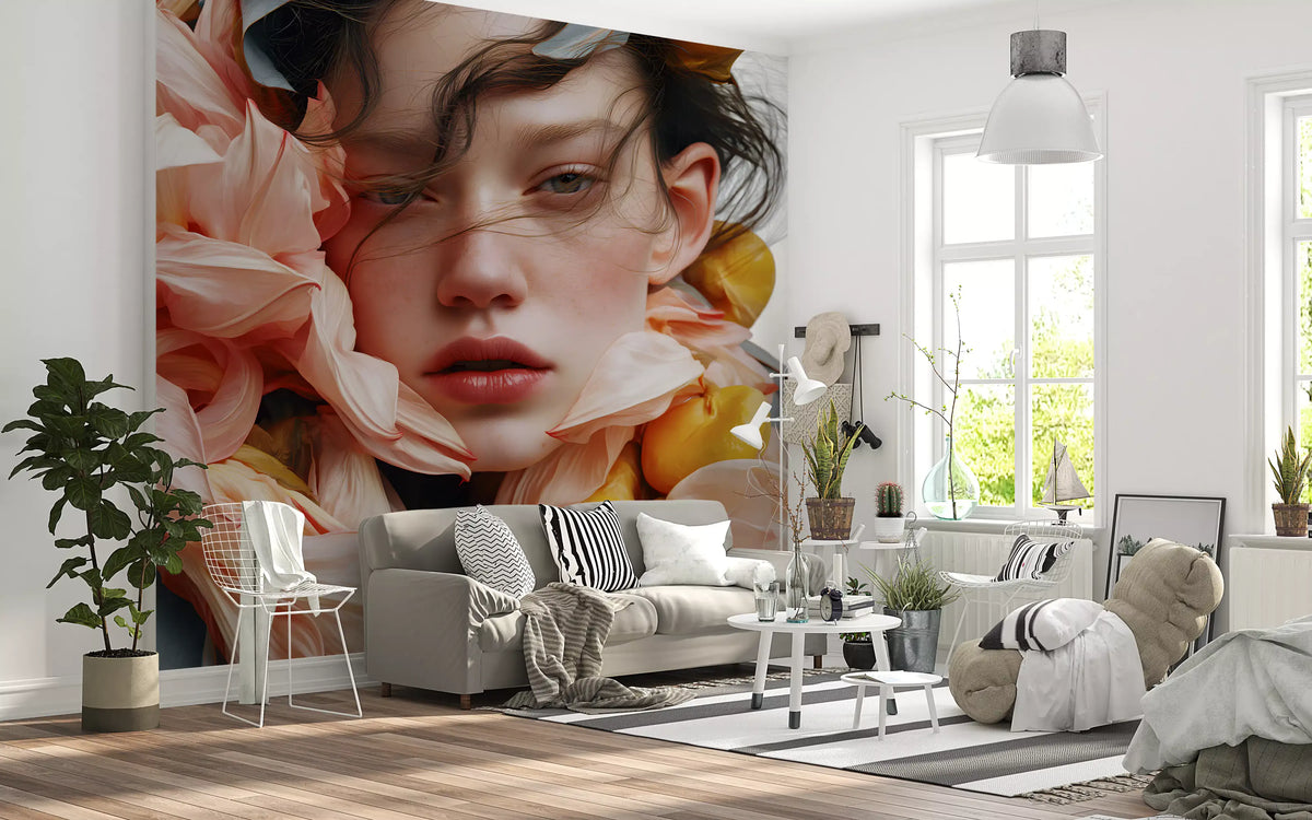 Ethereal Floral Portrait Wall Mural