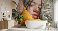 Serene Floral Portrait in Bright Tones Wall Mural