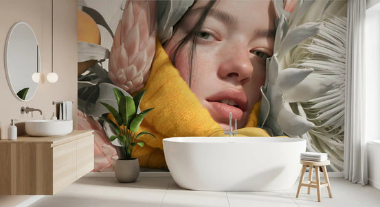 Serene Floral Portrait in Bright Tones Wall Mural