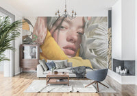 Serene Floral Portrait in Bright Tones Wall Mural