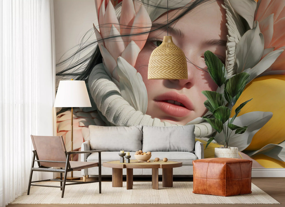 Ethereal Floral Portrait Composition Wall Mural