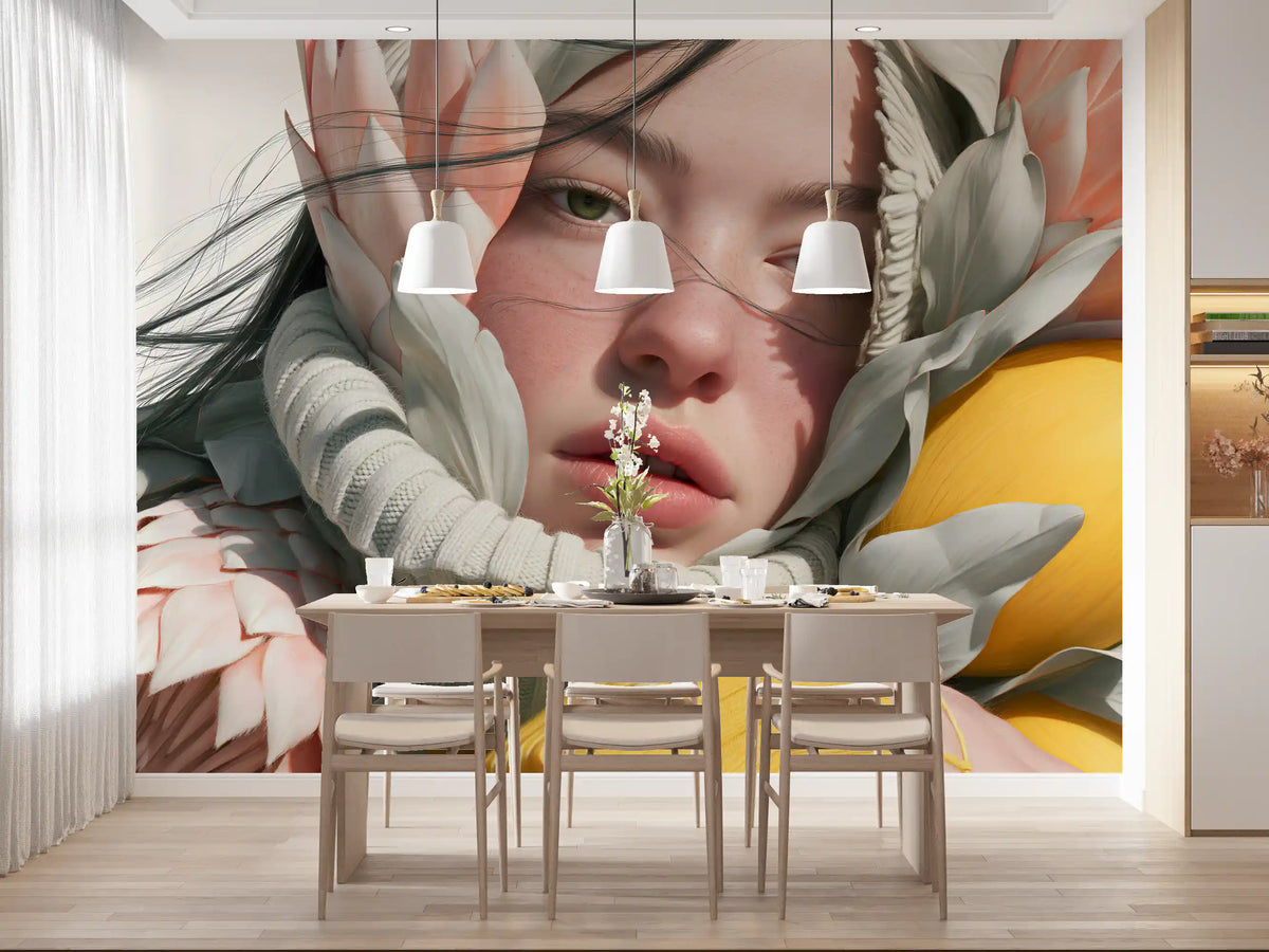 Ethereal Floral Portrait Composition Wall Mural