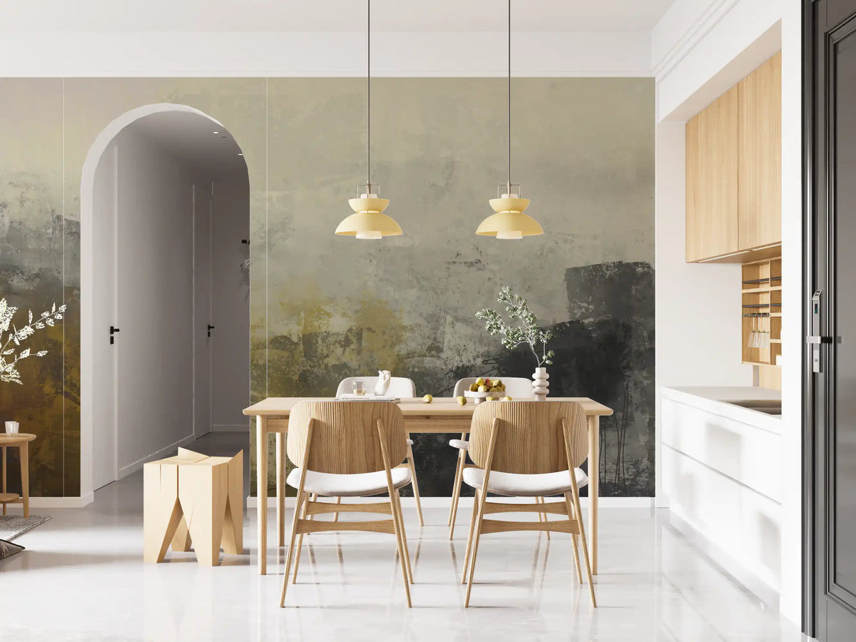 Abstract Brushwork Ochre Wall Mural