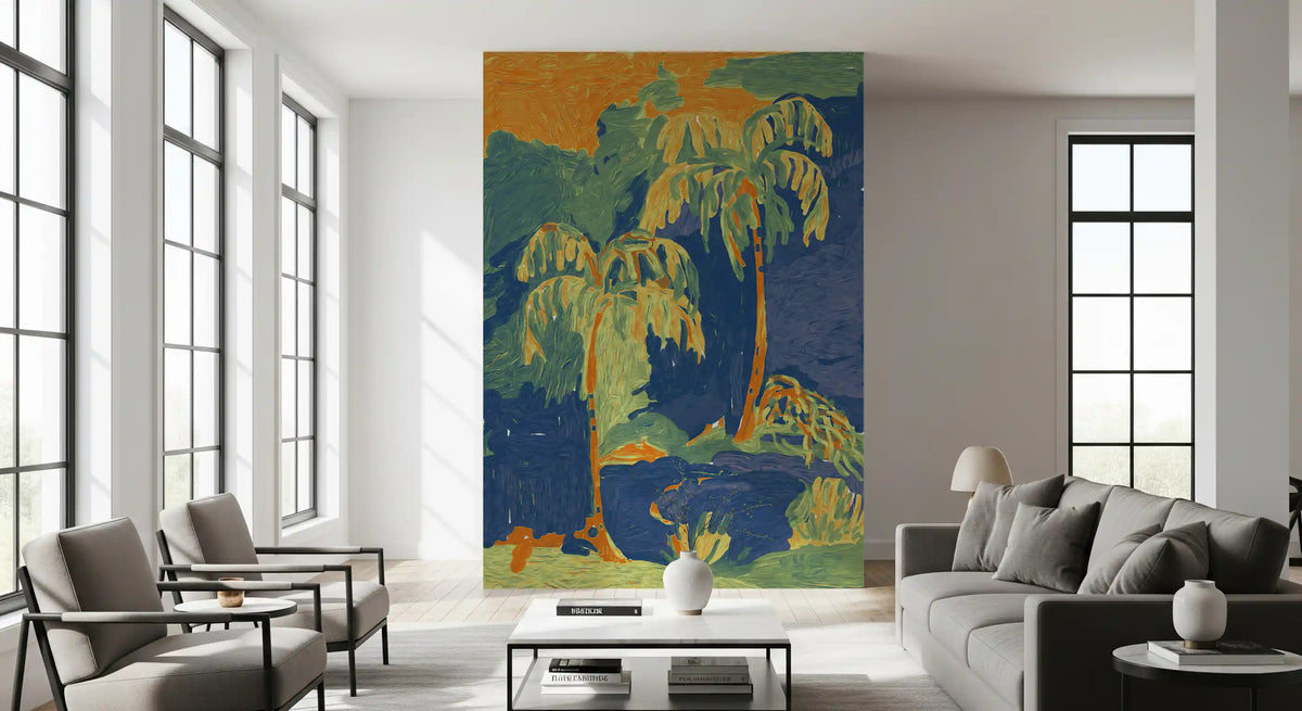 Abstract Painted Palm Landscape Wall Mural