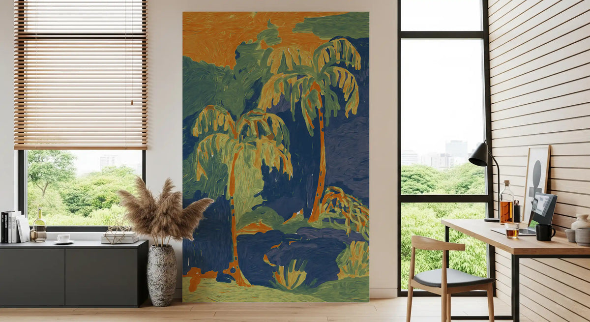Abstract Painted Palm Landscape Wall Mural