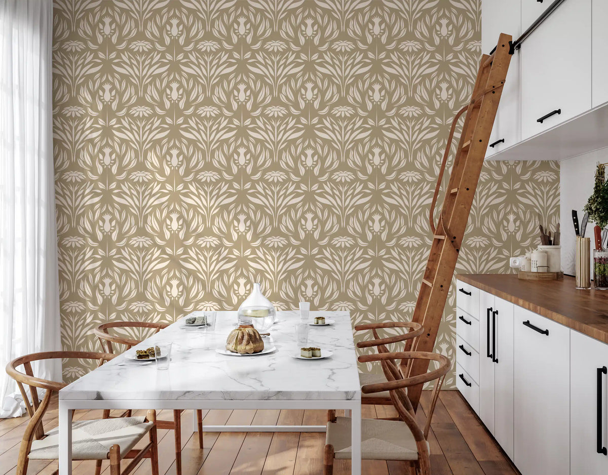Classic Cream and Beige Floral Wallpaper⁠