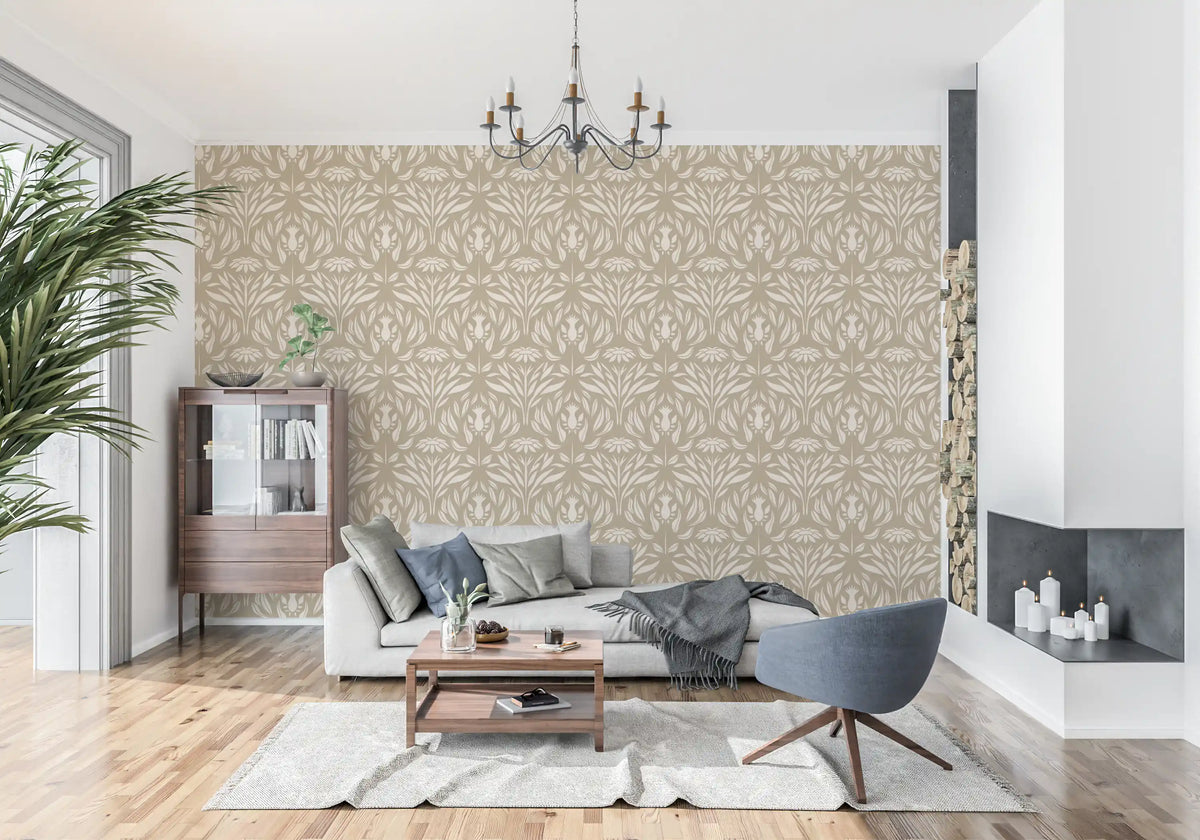 Classic Cream and Beige Floral Wallpaper⁠