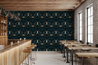 Teal and Cream Floral Symmetry Wallpaper⁠