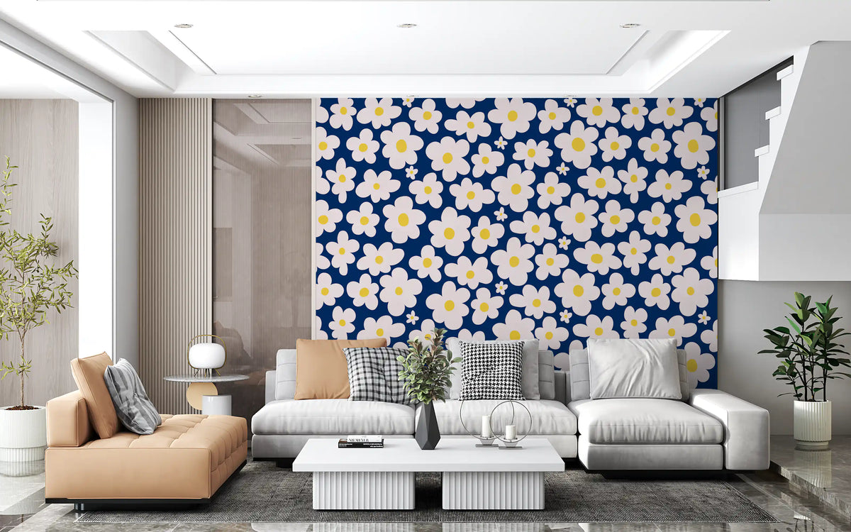 Midnight Daisy Field Pattern Wall Mural
