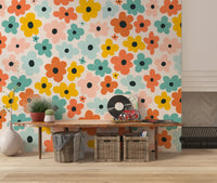 Retro Flower Power Pattern Wall Mural