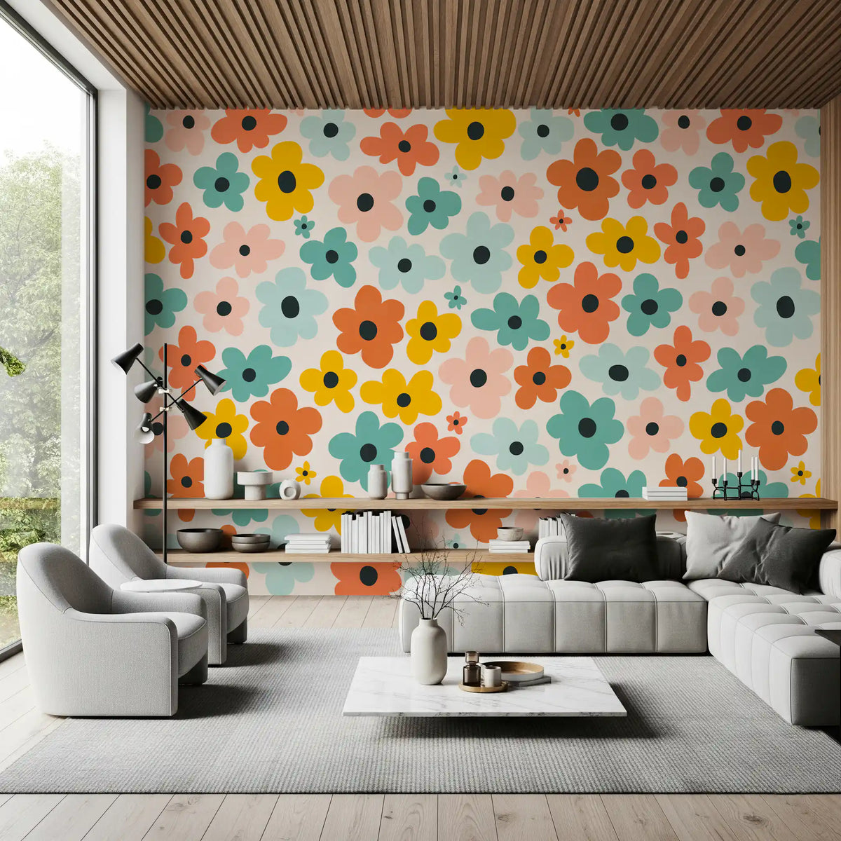 Retro Flower Power Pattern Wall Mural