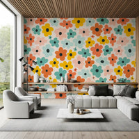 Retro Flower Power Pattern Wall Mural