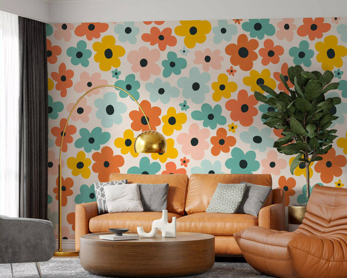 Retro Flower Power Pattern Wall Mural