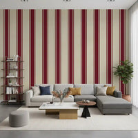 Classic Burgundy and Cream Striped Pattern Wall Mural