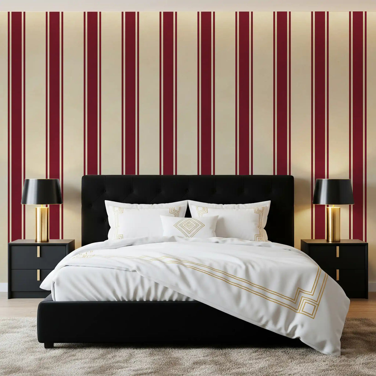 Classic Burgundy and Cream Striped Pattern Wall Mural