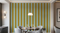 Mustard and Mint Scalloped Vertical Stripes Wall Mural