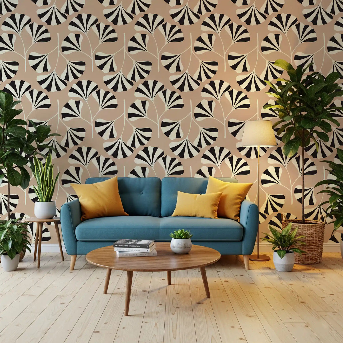 Minimalist Ginko Leaf Pattern Wall Mural