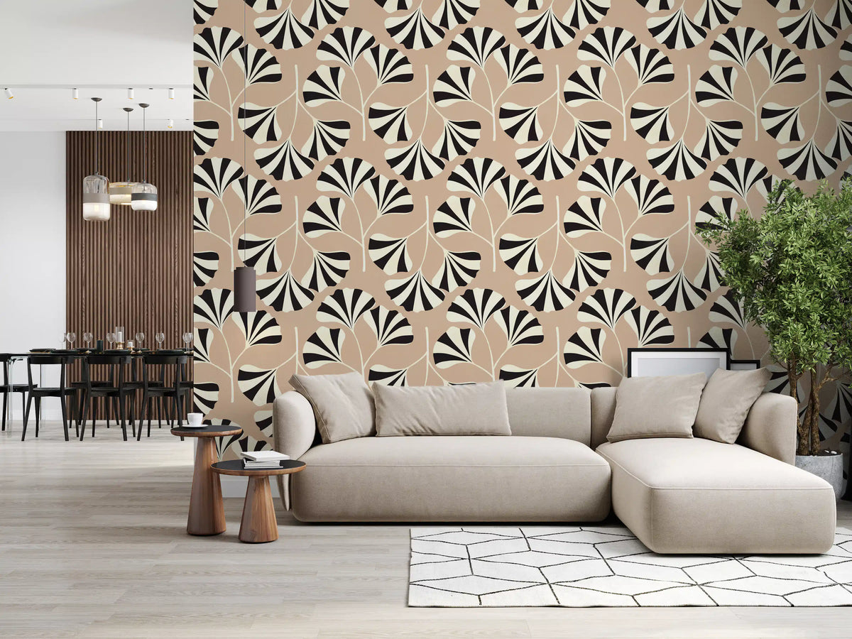 Minimalist Ginko Leaf Pattern Wall Mural