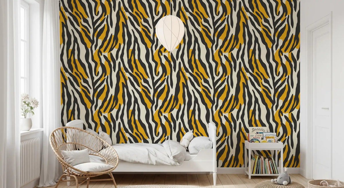 Contemporary Ochre Zebra Stripe Pattern Wallpaper⁠