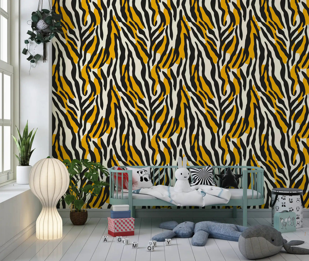 Contemporary Ochre Zebra Stripe Pattern Wallpaper⁠