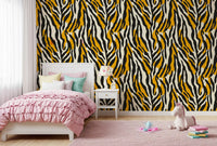 Contemporary Ochre Zebra Stripe Pattern Wallpaper⁠