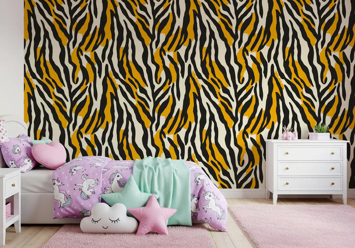 Contemporary Ochre Zebra Stripe Pattern Wallpaper⁠