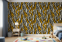 Contemporary Ochre Zebra Stripe Pattern Wallpaper⁠