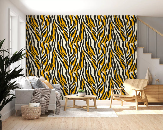 Contemporary Ochre Zebra Stripe Pattern Wallpaper⁠