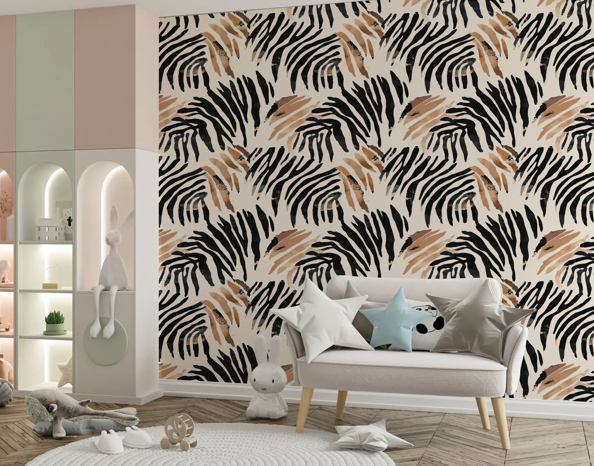 Abstract Zebra Stripe Brushwork Wallpaper⁠