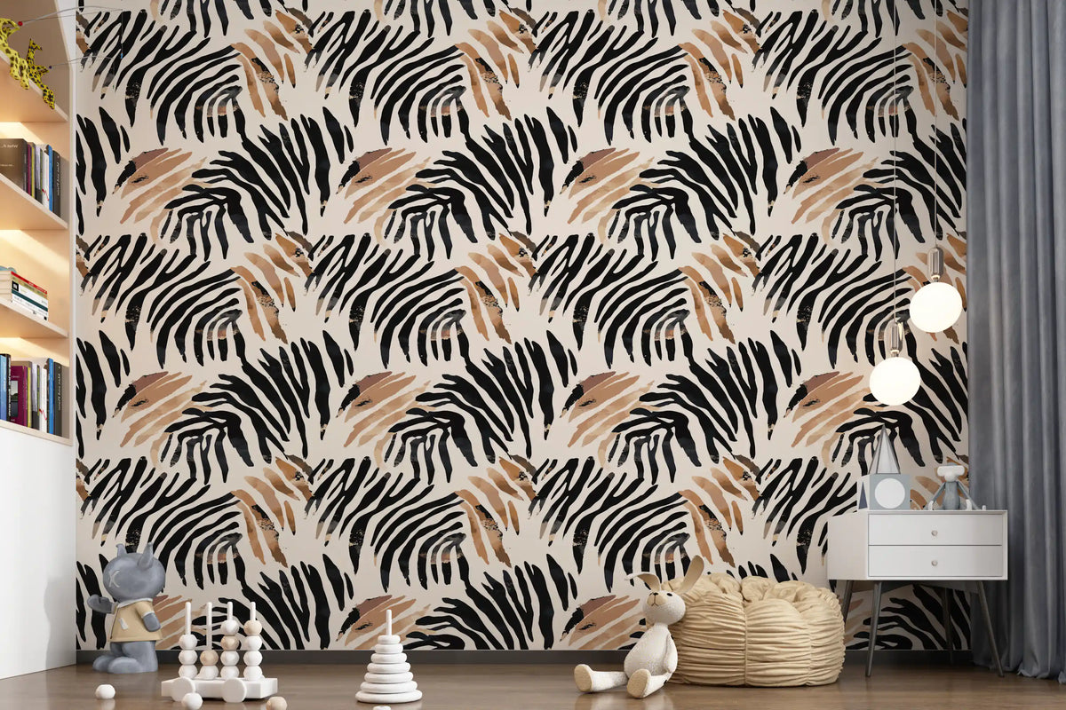 Abstract Zebra Stripe Brushwork Wallpaper⁠