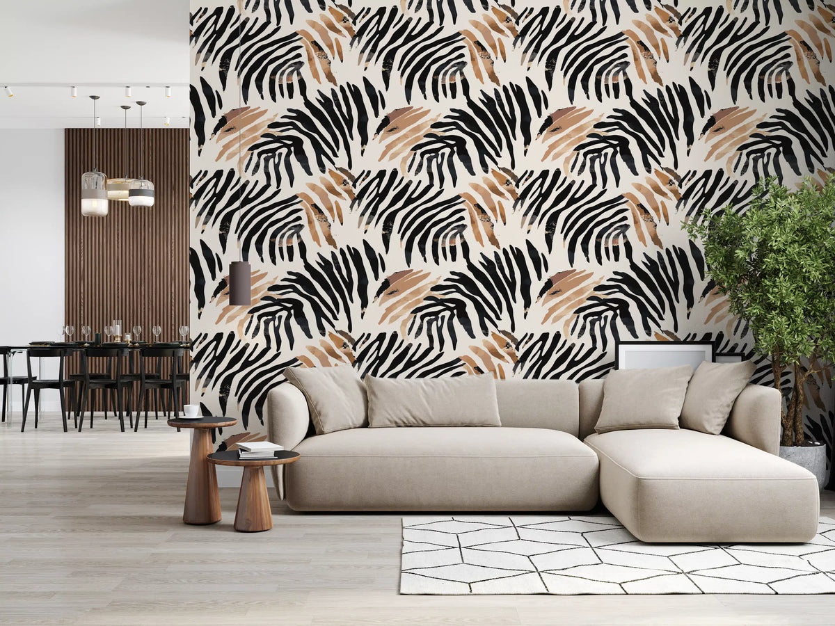 Abstract Zebra Stripe Brushwork Wallpaper⁠