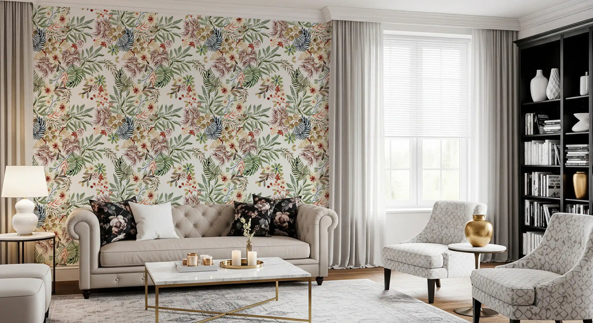 Rustic Meadow Wildflower Illustration Wallpaper⁠