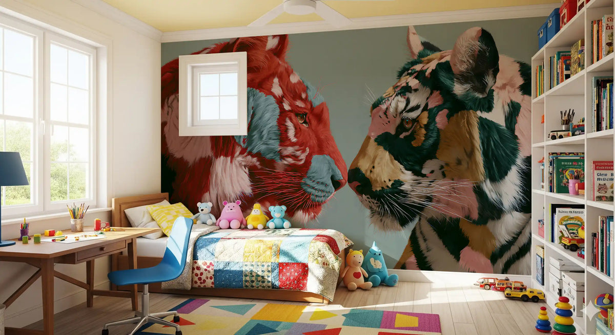 Duo of Painted Tigers Wall Mural